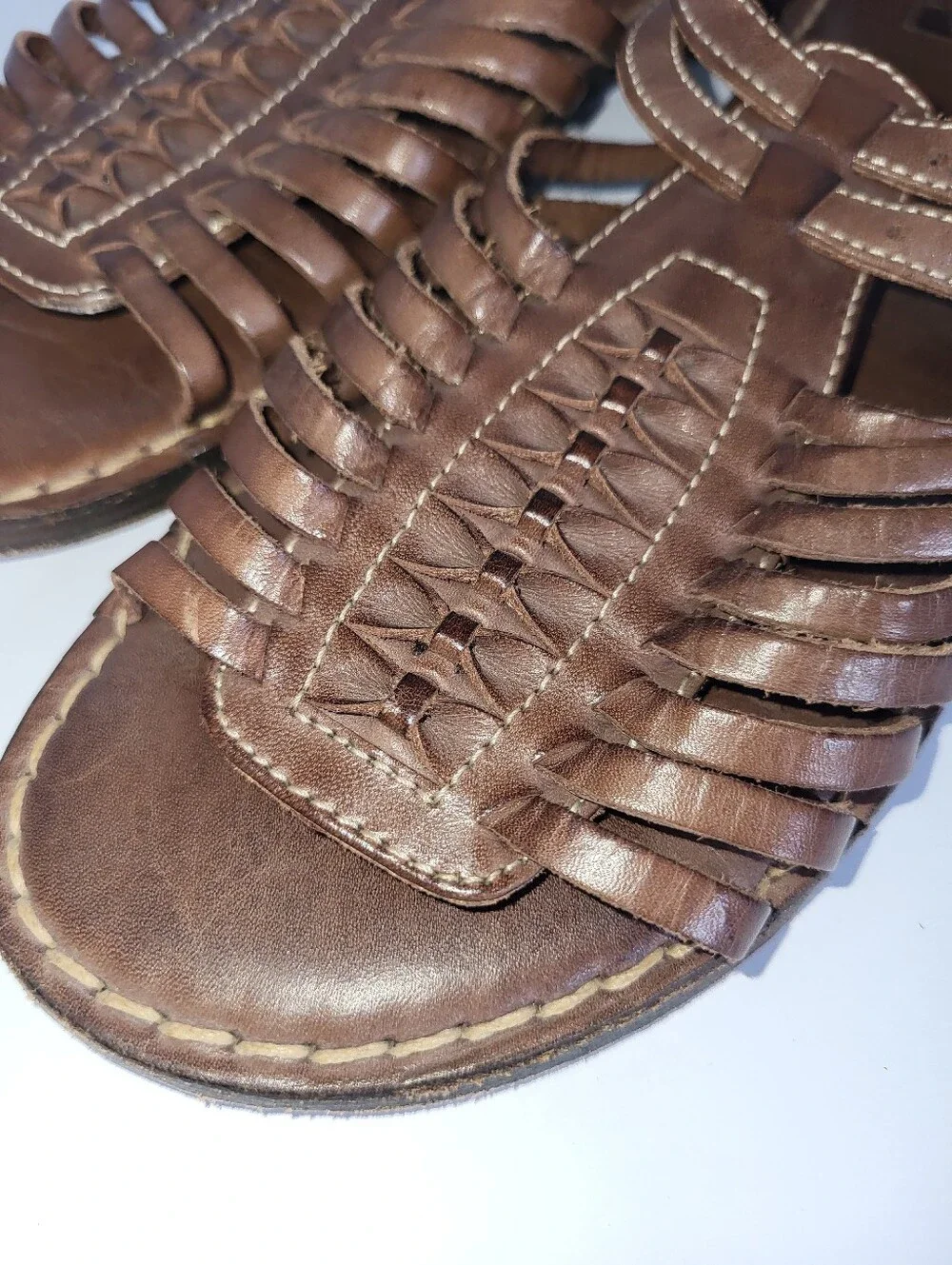 Frye Kayla Huarchi Sandals Genuine Leather Caged Gladiator Brown Size 8.5 B